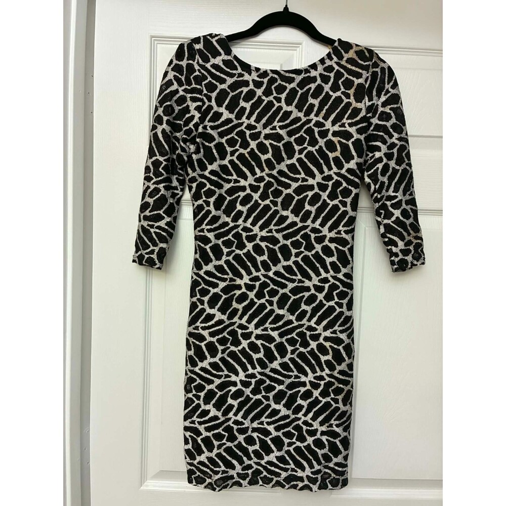 Rubber Ducky‎ Bodycon Dress M Black White Textured Back V Cocktail